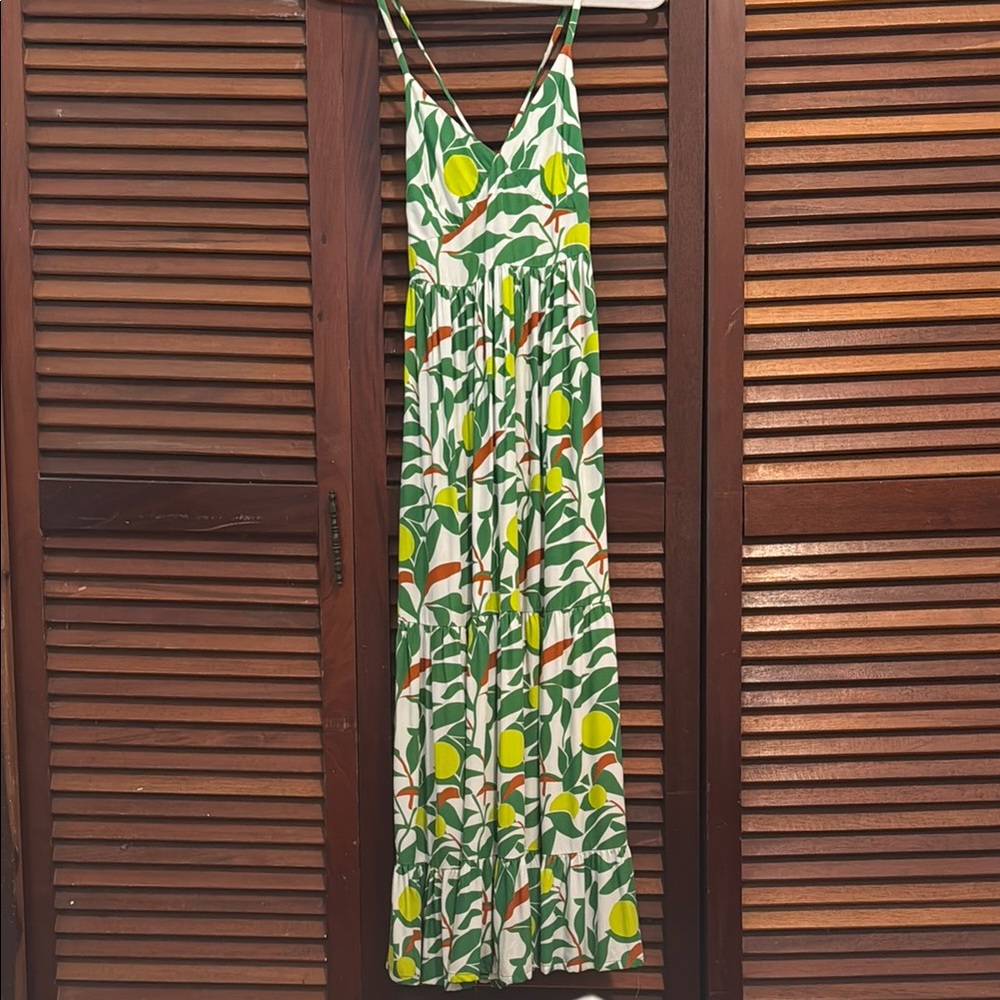 Green and White Spaghetti Strap Sundress Maxi